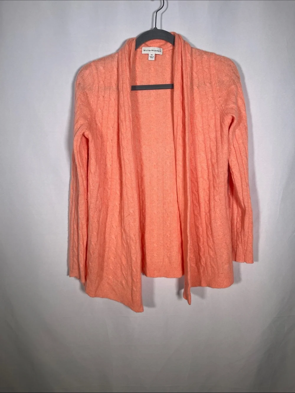 WHITE+ WARREN WOMENS CORAL CABLE KNIT CARDIGAN SWEATER CASHMERE XS